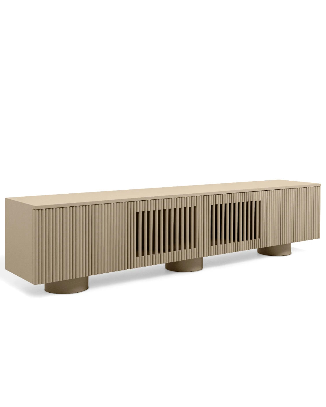 Treviso TV unit in warm clay and taupe, shown in a product left view as image 9