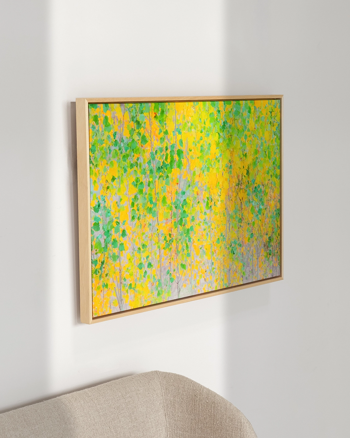 Twilight canvas in green and yellow, shown in a lifestyle left view as image 3