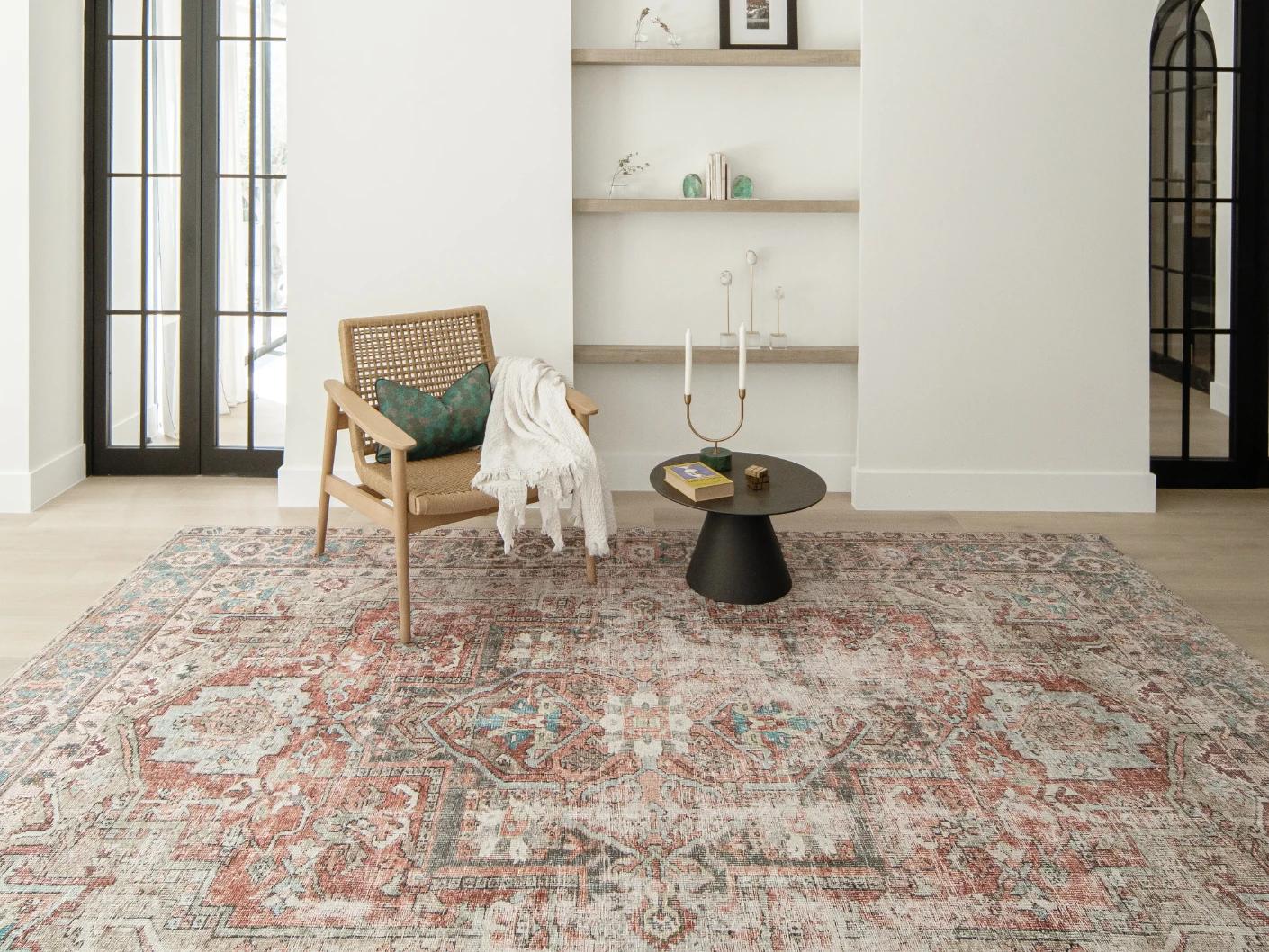 Vince Rouge carpets in red and multicolour, shown in a lifestyle front view as image 2