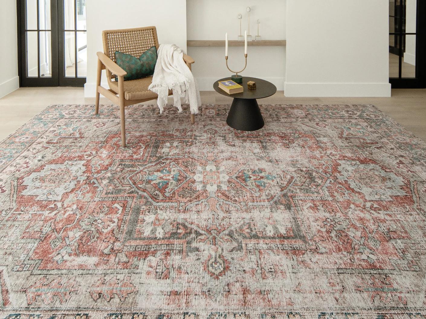 Vince Rouge carpets in red and multicolour, shown in a lifestyle front view as image 3