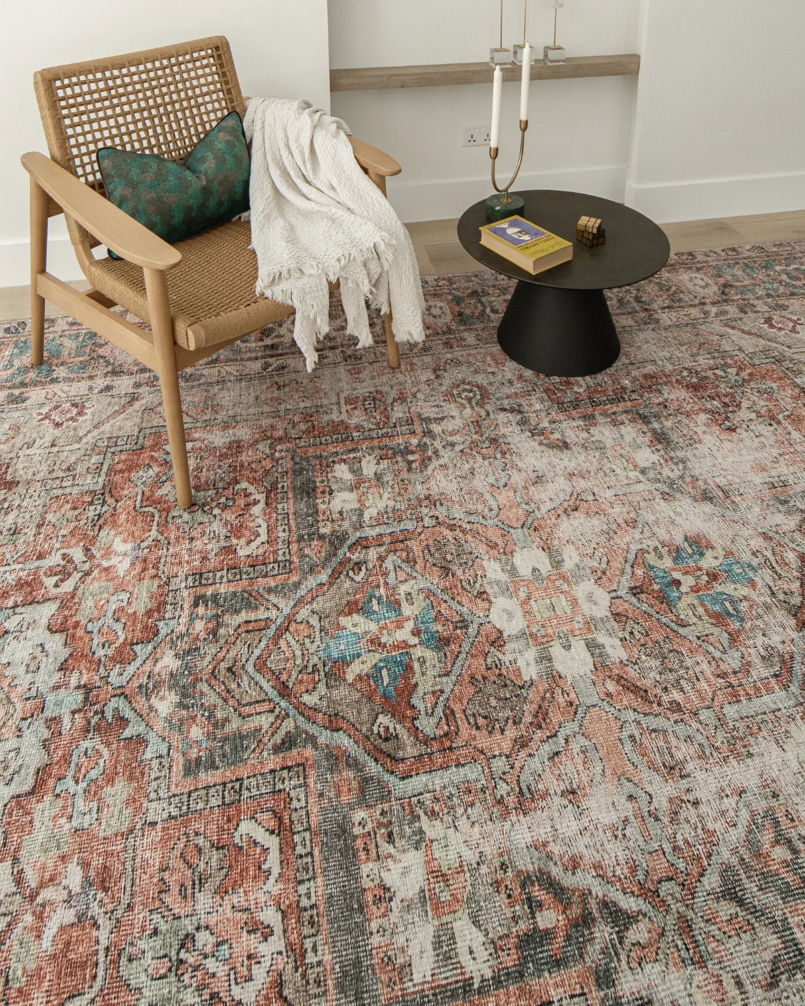 Vince Rouge carpet in red and multicolour, shown in a lifestyle top view as image 8