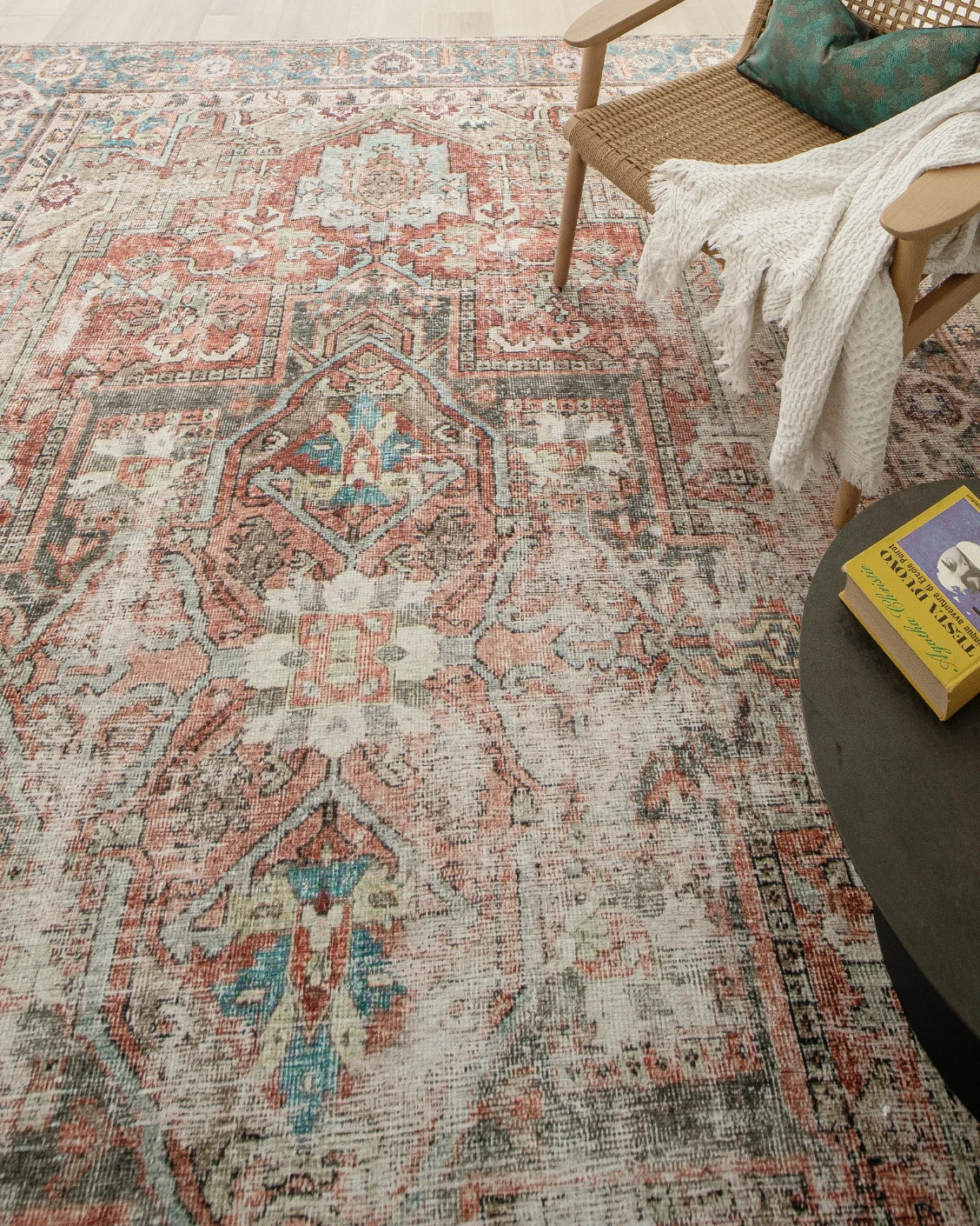 Vince Rouge carpet in red and multicolour, shown in a lifestyle top view as image 9