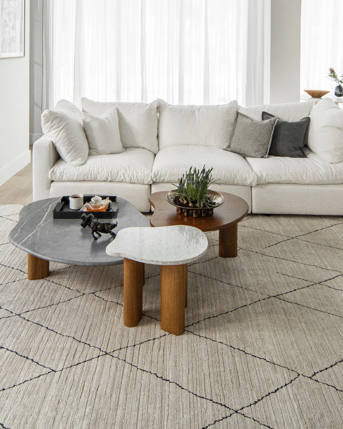 Zen Pearl carpet in charcoal and ivory, shown in a lifestyle front view as image 6