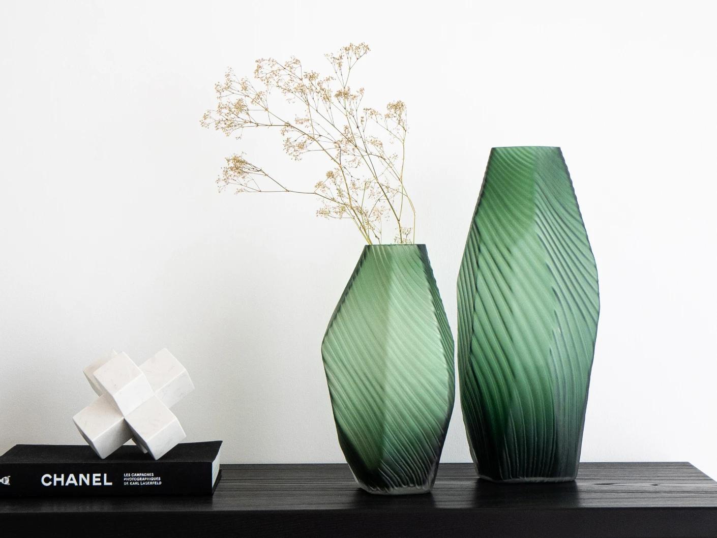 Keira Bundle vases in green, shown in a lifestyle front view as image 5