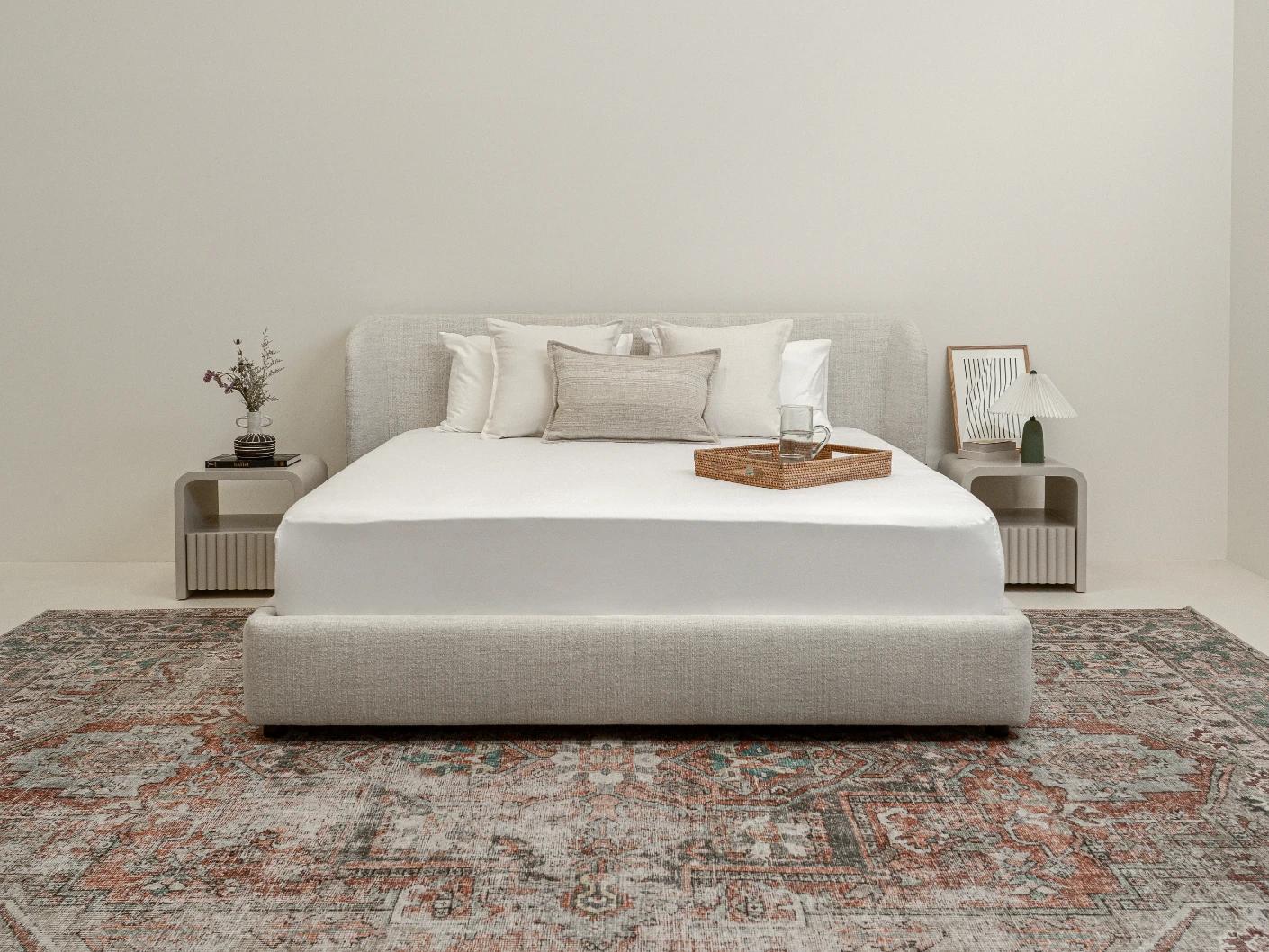 Livia Soft Off-White bed frame in off white, shown in a lifestyle front view as image 2