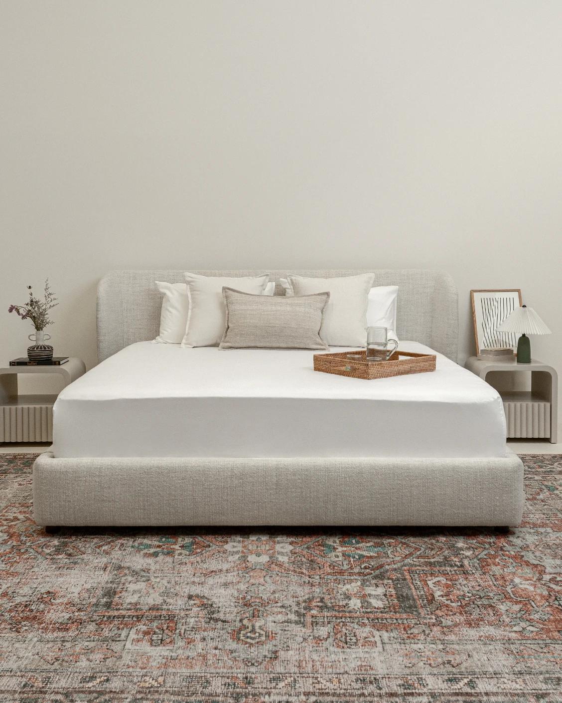 Livia Soft Off-White bed frame in off white, shown in a lifestyle front view as image 2