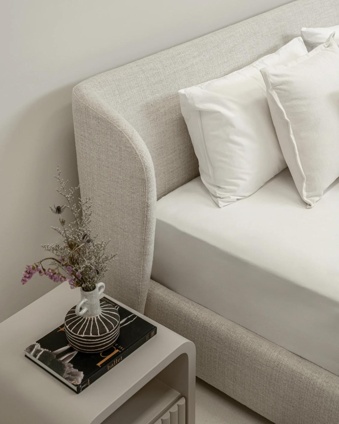 Livia Soft Off-White bed frame in off white, shown in a lifestyle top view as image 8