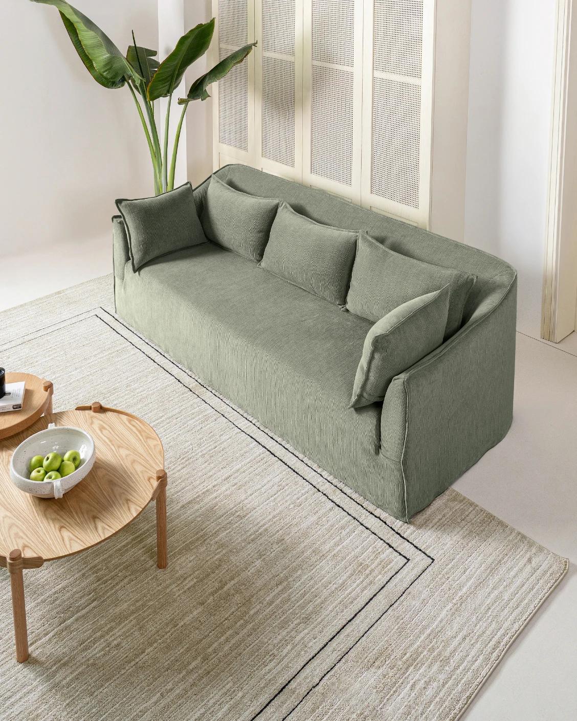 Miro Olive Grey sofa in olive grey, shown in a lifestyle top view as image 6