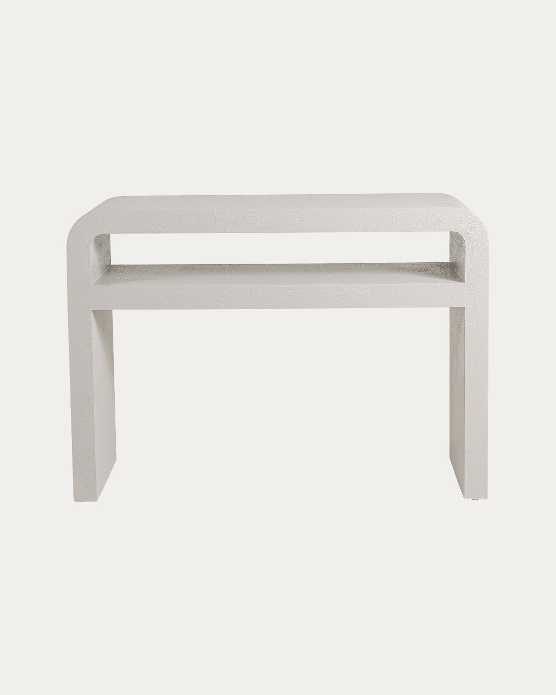 Orta console table in soft ivory and stone, shown in a product front view as image 1