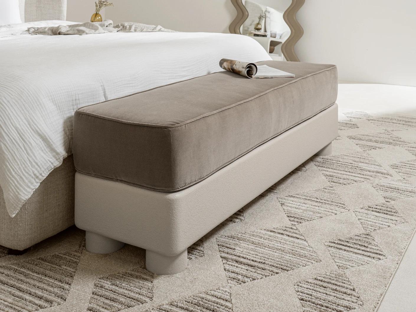 Rina bench in warm taupe, ivory and taupe, shown in a lifestyle left view as image 6