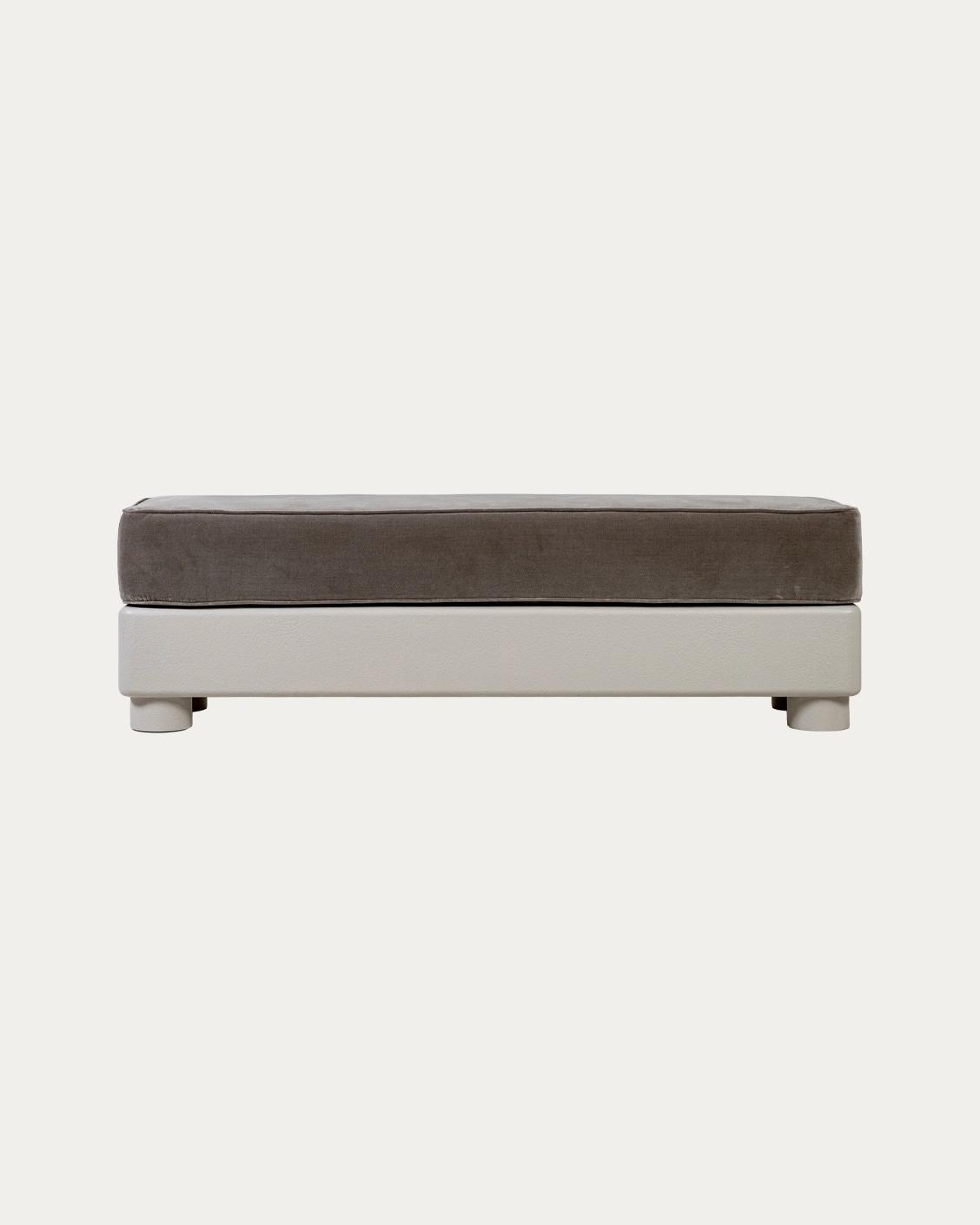 Rina bench in warm taupe, ivory and taupe, shown in a product front view as image 1